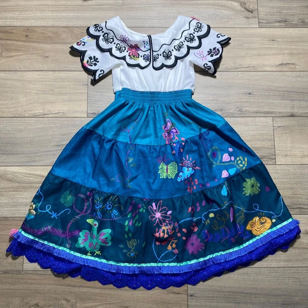 Disney Girls Encanto‎ Mirabel Costume Dress Size 9/10 White Blue EUC - Picture 10 of 12